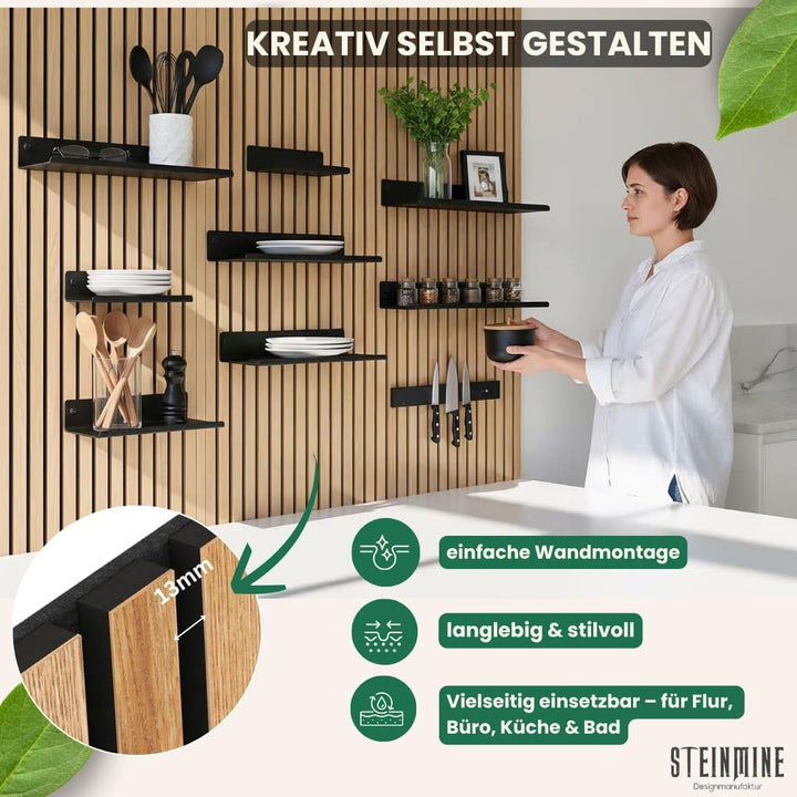 Steinmine - Designmanufaktur Wandregal Metall schwarz matt (13 x 24 cm) – Metallverschraubung – kein