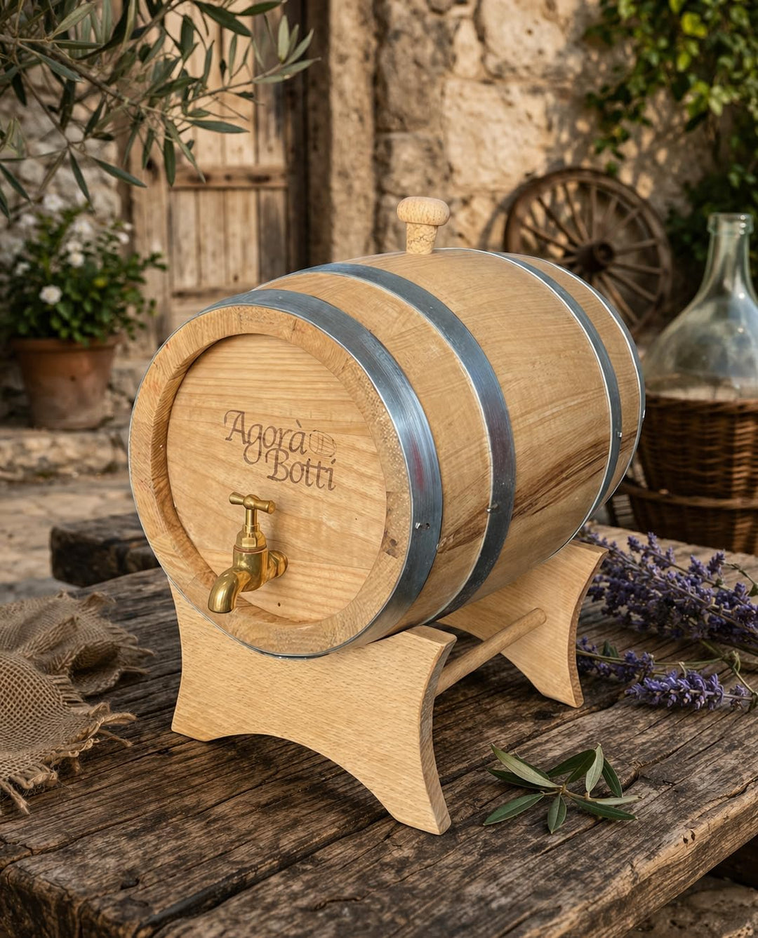 Kastanienholzfass mit Messingarmatur, Inhalt 5 Liter