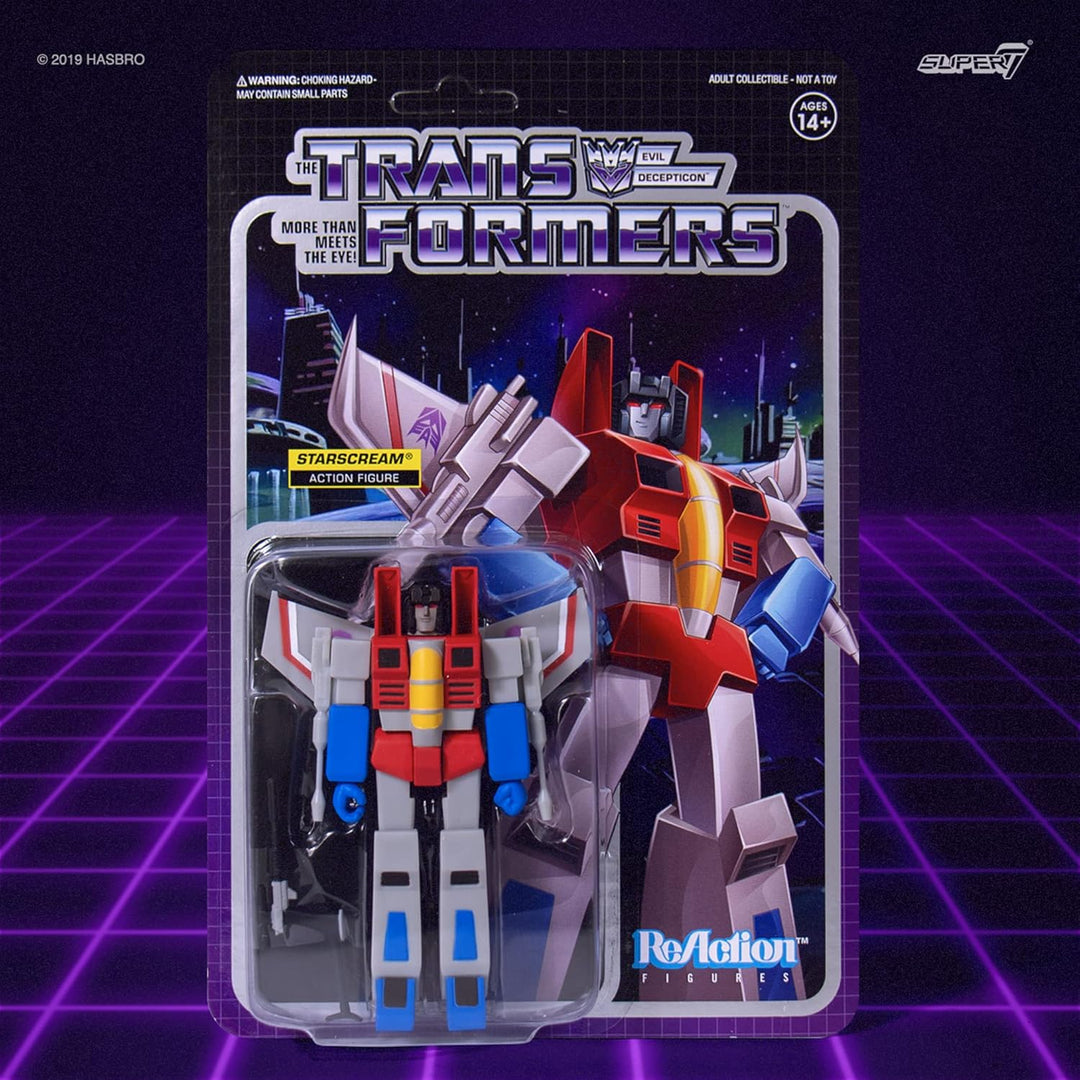 Super7 Transformers Starscream – 9,5 cm Transformers-Actionfigur mit Zubehör, Klassische Cartoon-Sam