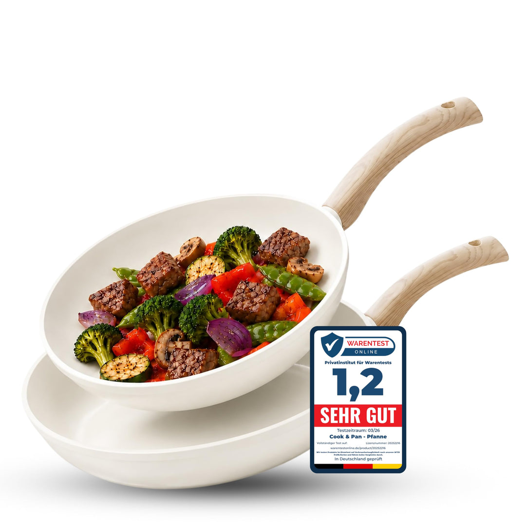 Cook & Pan - Go Ivory Pfannenset 2-teilig-Induktionsgeeignet-PFAS frei Keramik-Beschichtung -Antihaf