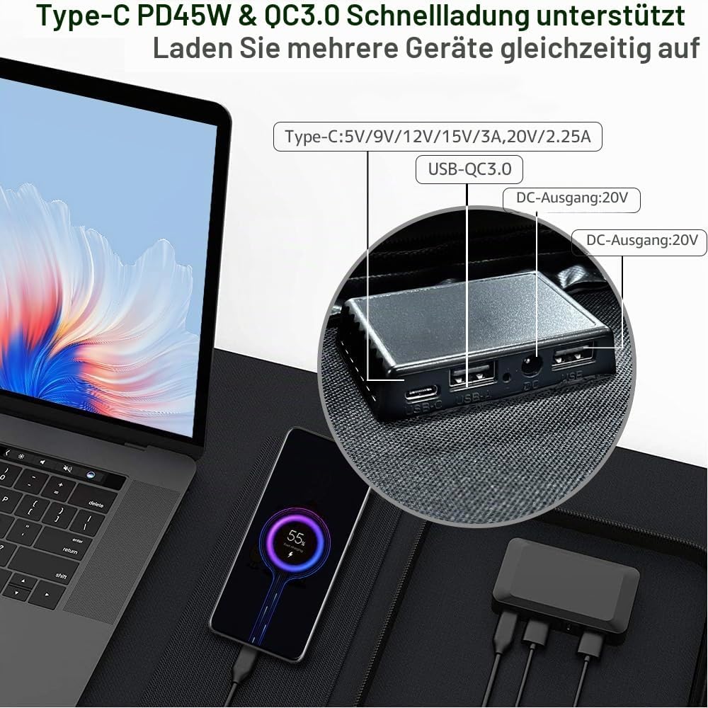 Yinleader 70W Falttragbares Solarmodul, 23% Umwandlungseffizienz, Wasserdicht Tragbares Ladegerät So