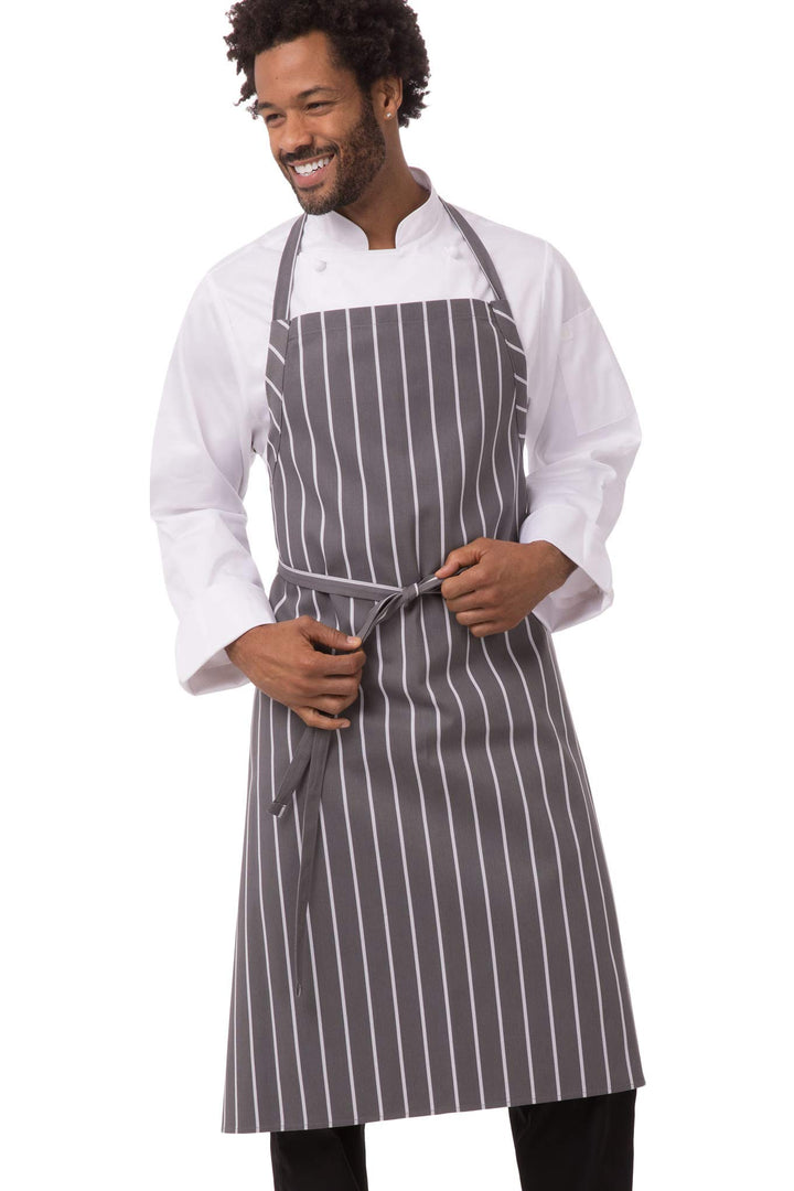 Chef Works Herren A100-BCS English Chef Schürze schwarz Kreide gestreift, Grau mit weissen Streifen,