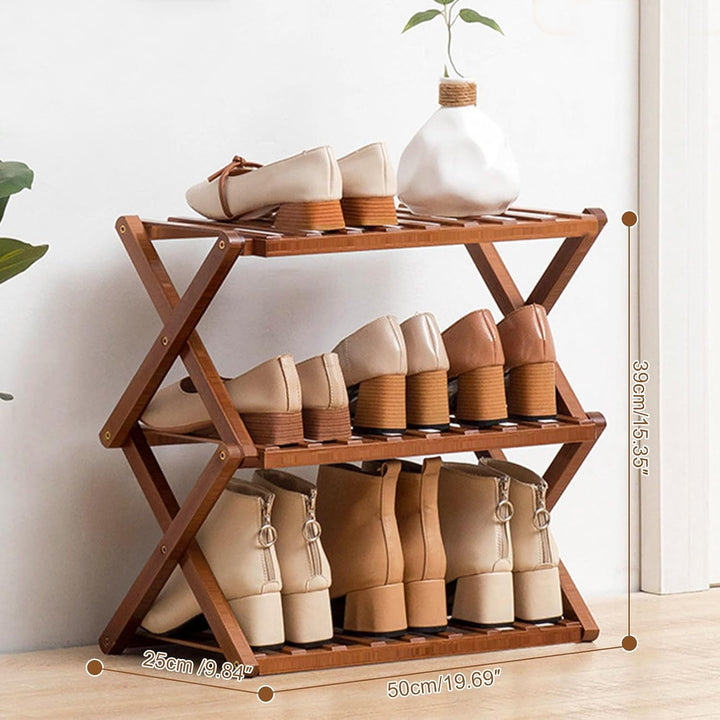 Zusammenklappbares Schuhregal aus Bambus, tragbares Schuhregal aus Holz, ohne Installation, kleines