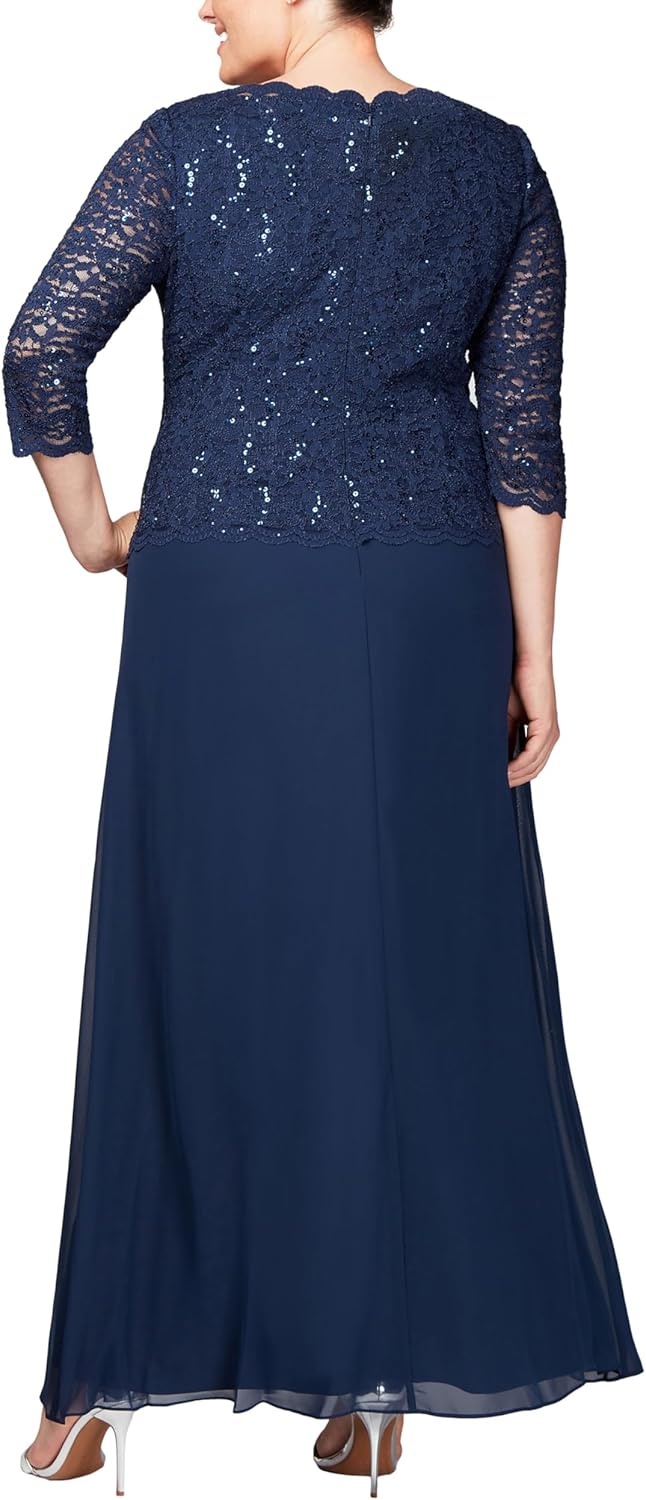 Alex Damen Tea Length Sequin Mock Dress (Petite and Regular) Kleid fr besondere Anlsse 38 3/4 Ärmel