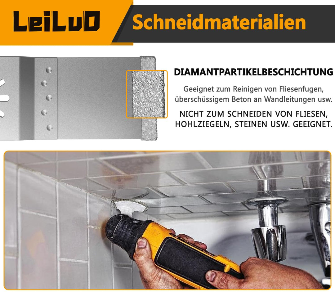 LEILUO Oszillierende Multitool Klingen 6er Pack Diamant Multifunktionswerkzeug Klingen Set für Fugen