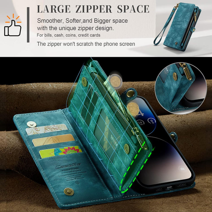 UFinetech iPhone 14 Pro Max Hülle, Flip Leder TPU Stossfeste Kartenfach Tasche Handyhülle iPhone 14