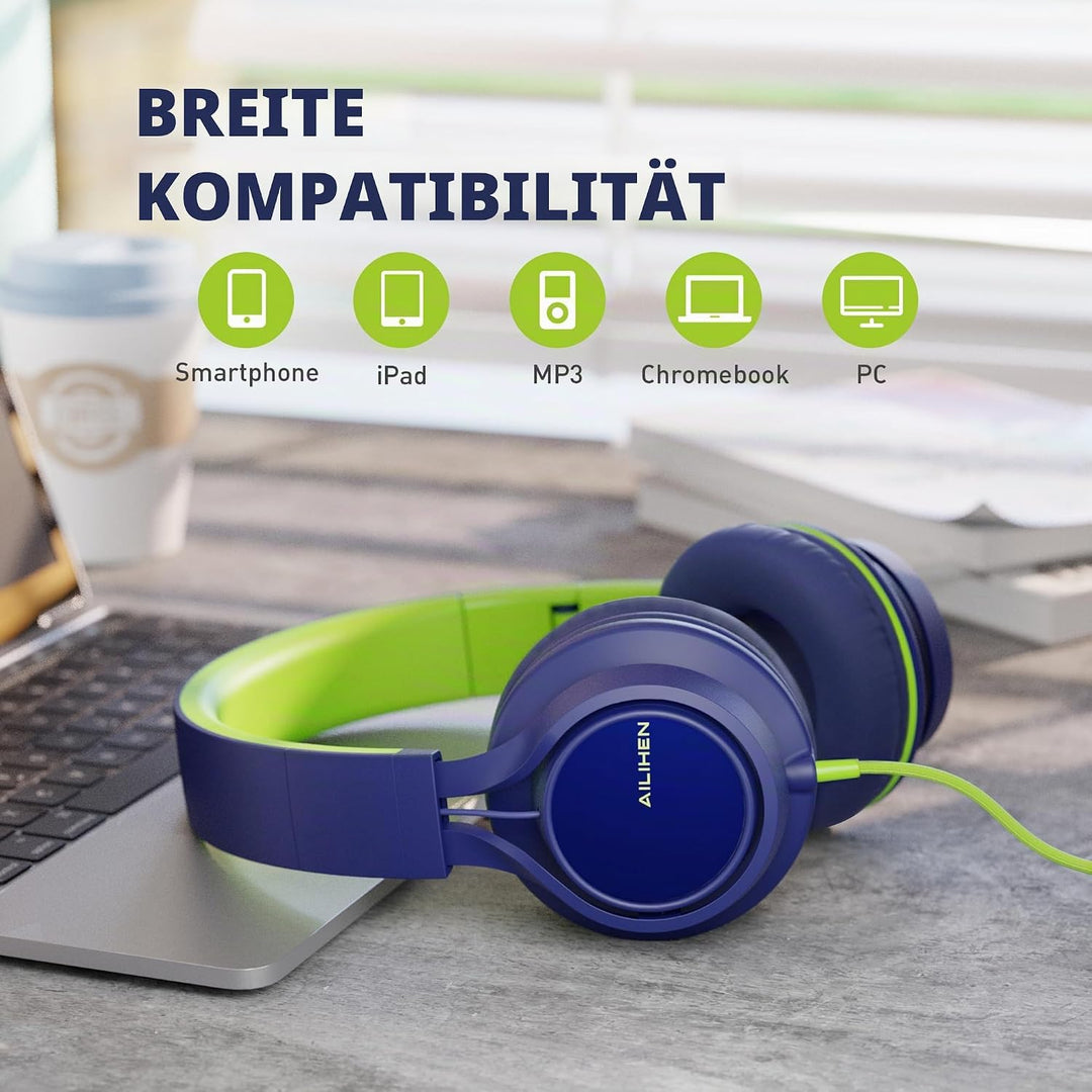 AILIHEN C8 Kopfhörer mit Kabel und Mikrofon, faltbar und verstellbar, On-Ear-Headsets, Lautstärkereg