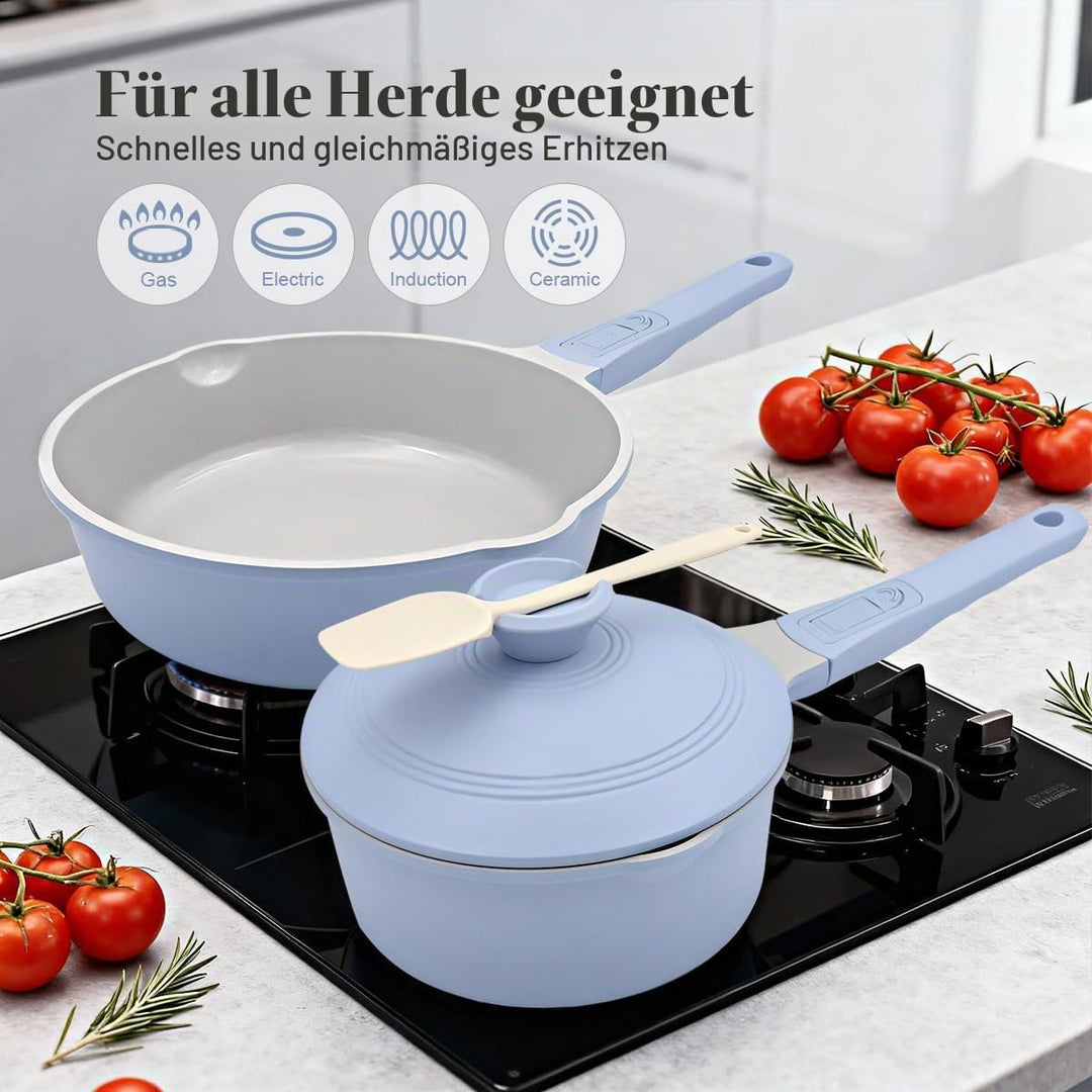 AIKENBBKK Kasserolle 20cm mit Aluminium Deckel, Antihaft-Keramikbeschichtung Stielkasserolle 2.5L mi