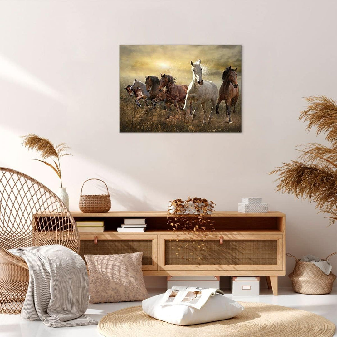 Bilder auf Leinwand Pferd Tier Natur Leinwandbild mit Rahmen 70x50cm Wandbilder Dekoration Wohnzimme