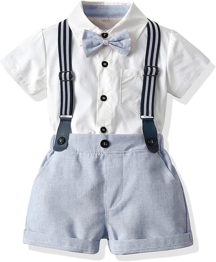 Volunboy Baby Jungen Anzug Set Bekleidung Hemd mit Fliege + Hosenträger Shorts Strampler Anzug 9-12