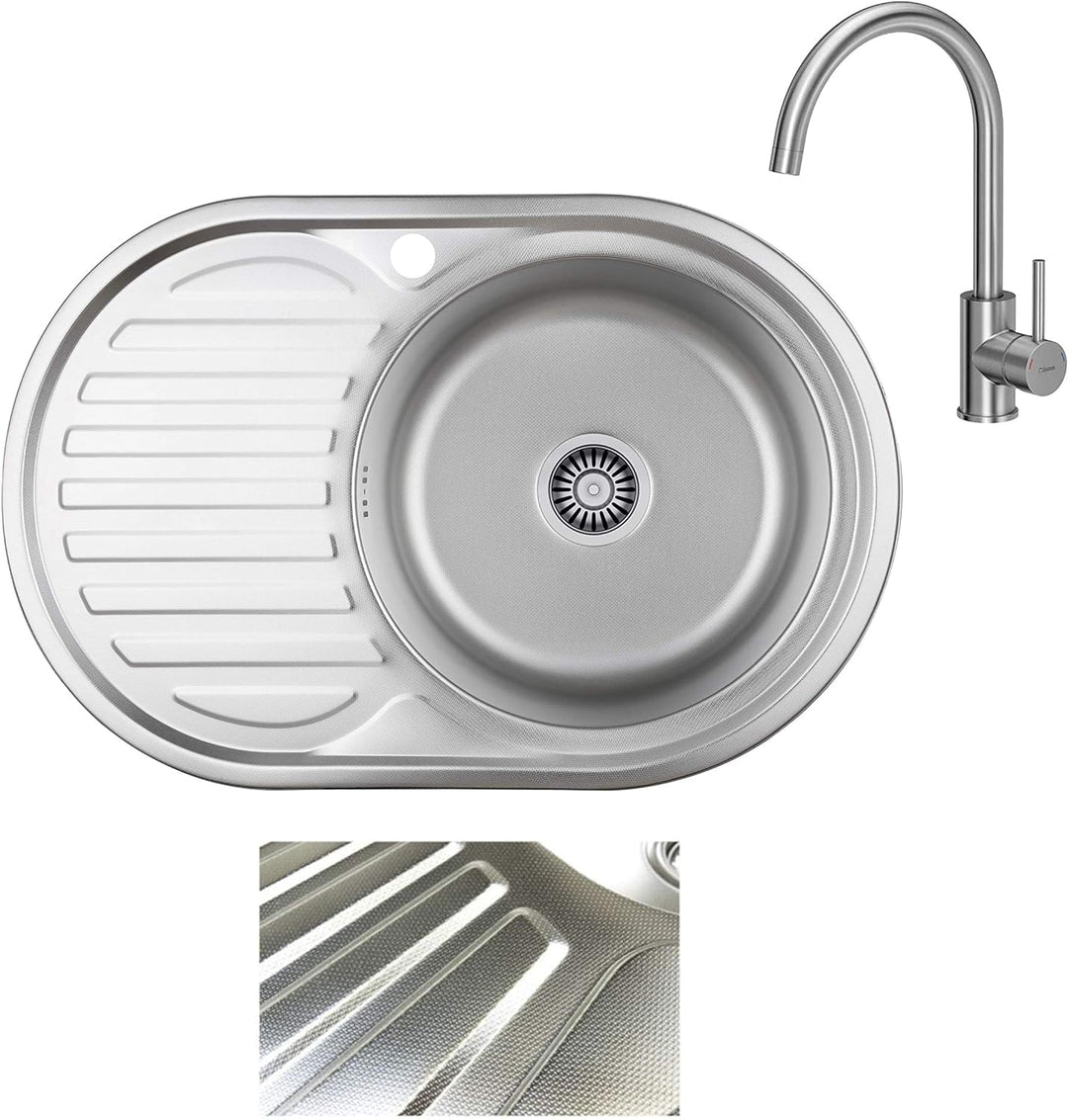VBChome Einbauspüle mit Armatur 77x50 Leinenstruktur ab 45er Unterschrank Edelstahl Küchenspüle Spül