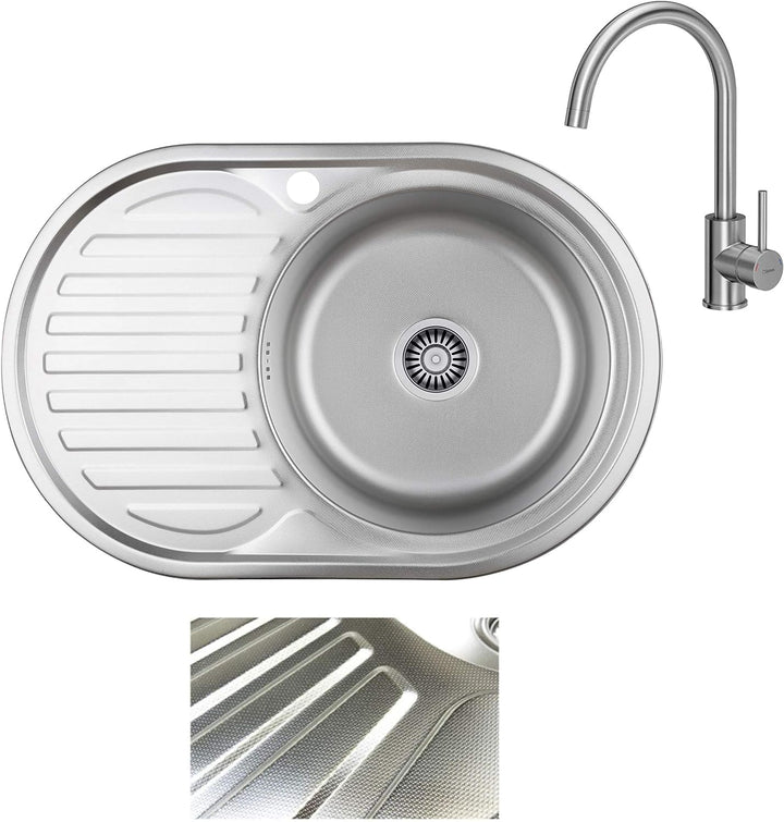 VBChome Einbauspüle mit Armatur 77x50 Leinenstruktur ab 45er Unterschrank Edelstahl Küchenspüle Spül