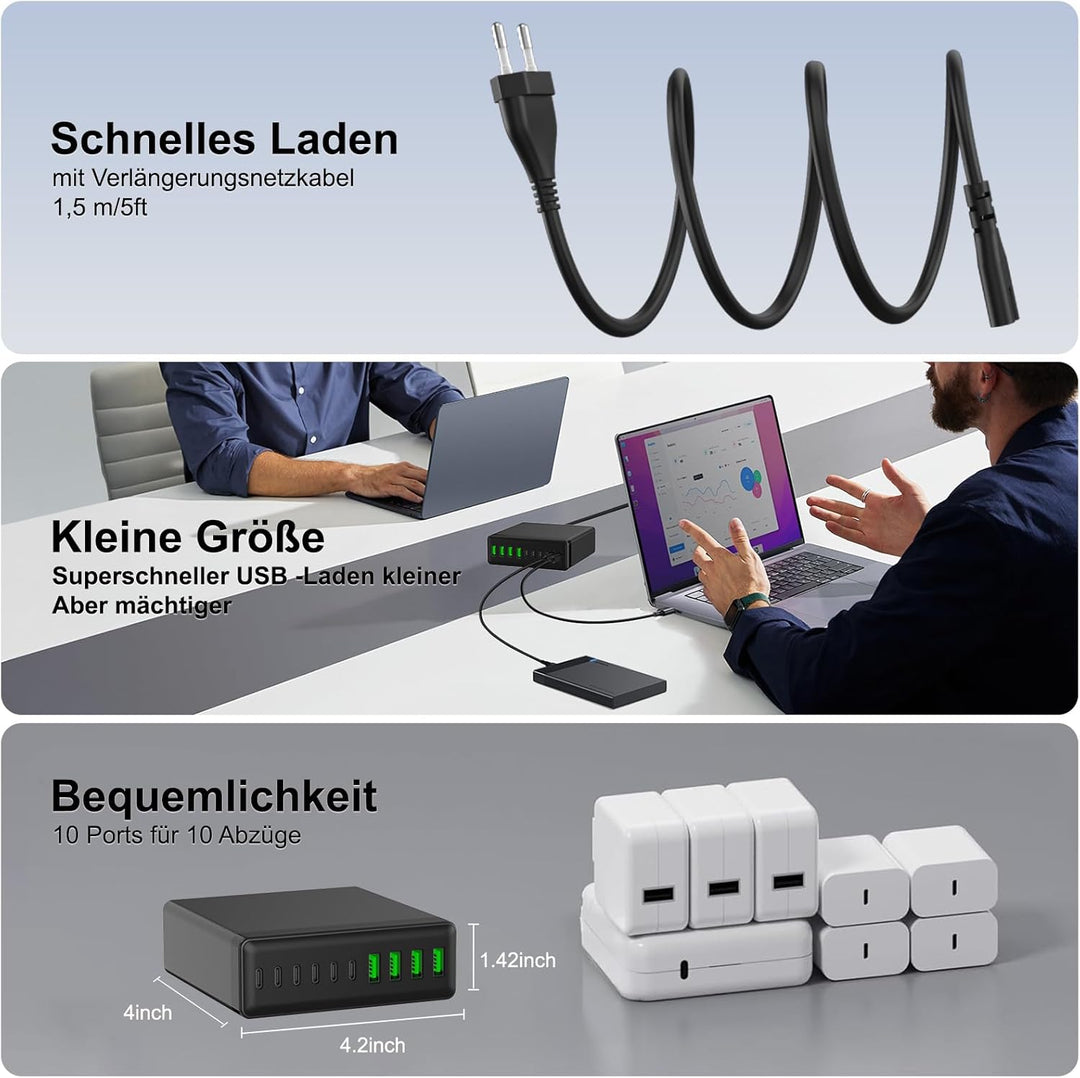 400W USB C Ladegerät Mehrfach, GaN V 10 Ports USB Ladegerät Mehrfach, 400W 10-Port Schnellladegerät