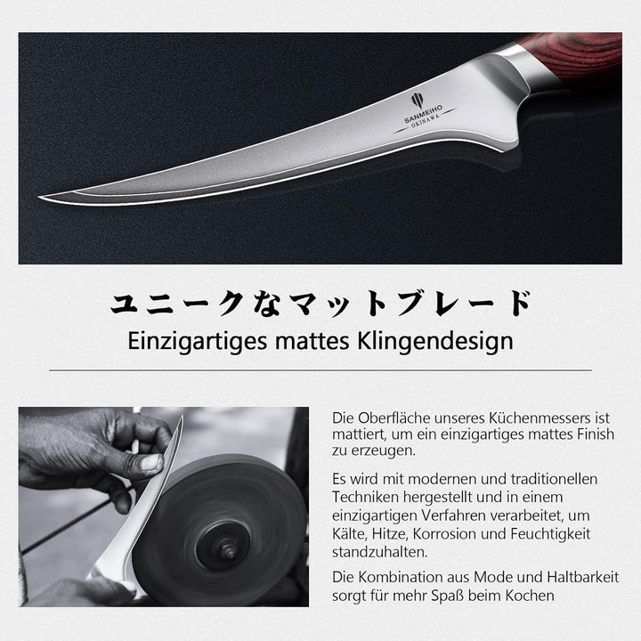 Filetiermesser 18 cm, Scharfes Ausbeinmesser für Fleisch, Japanischem 10Cr15Mov-Superhartstahl, Prof