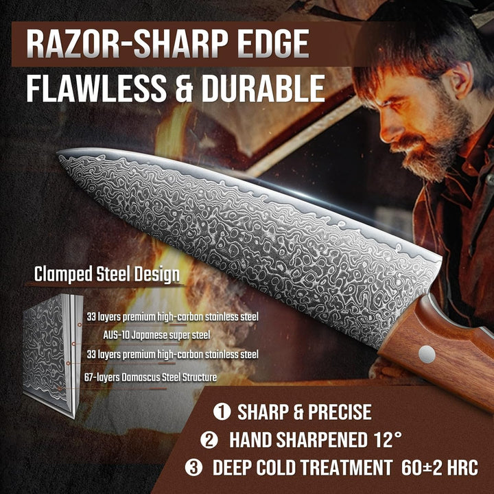 DRAGON RIOT Damastmesser, Kochmesser profi Messer, Damast Küchenmesser mit Geschenkbox, Handgeschmie