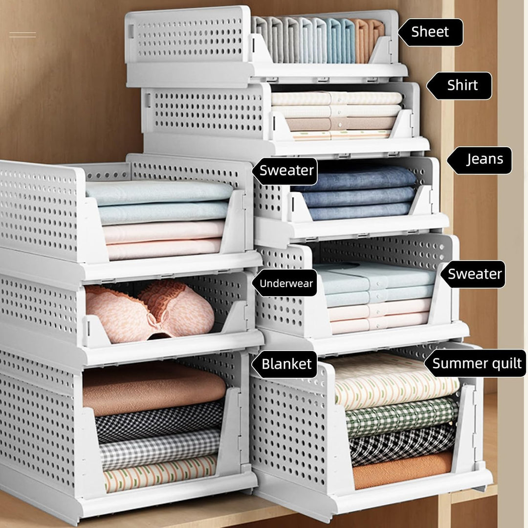 Kleiderschrank-Organizer, 4 grosse stapelbare Körbe, 43 x 33,5 x 25 cm, Kunststoff-Aufbewahrungsbehä