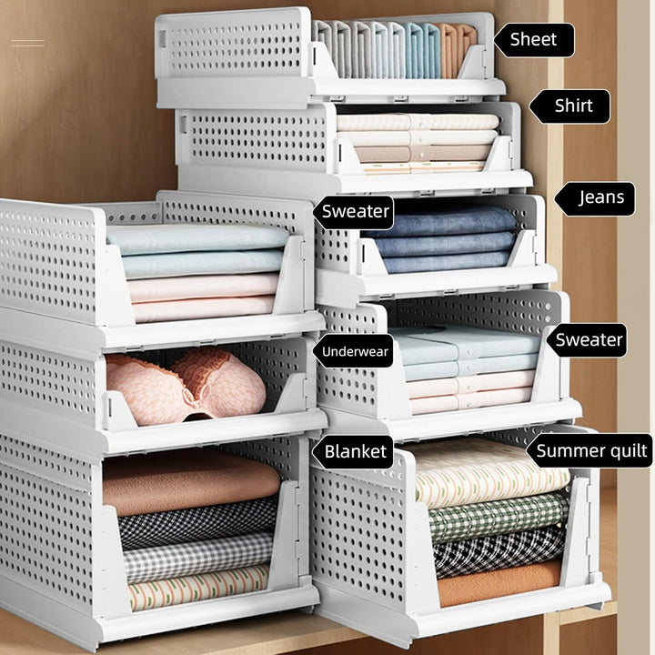 Kleiderschrank-Organizer, 4 grosse stapelbare Körbe, 43 x 33,5 x 25 cm, Kunststoff-Aufbewahrungsbehä