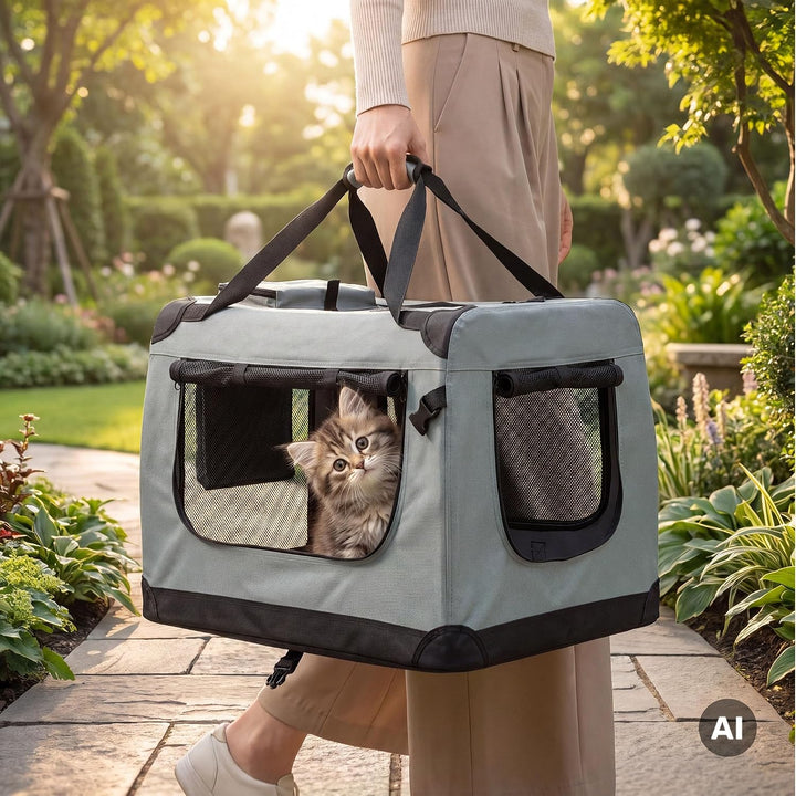 Fudajo Faltbare Transportbox für Haustiere, Grösse L (70x52x50 cm), mit Tragegriff und Liegedecke L