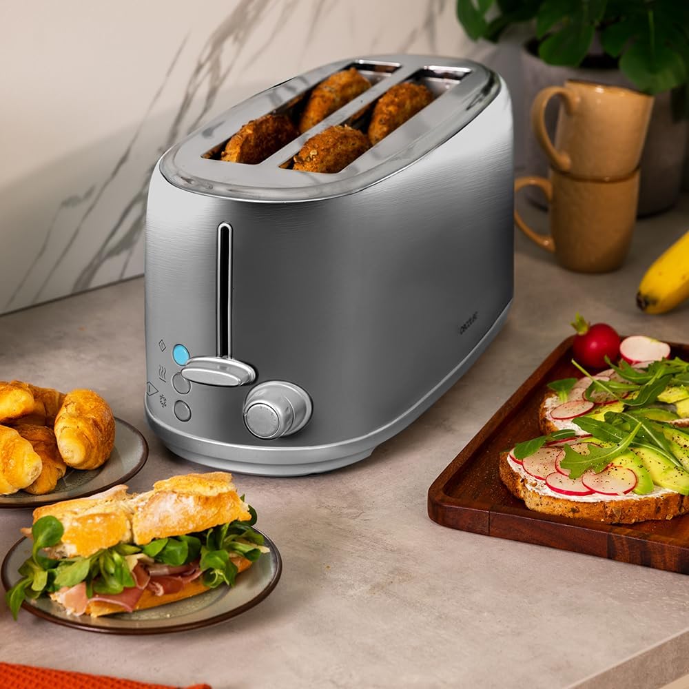 Cecotec Toaster 4 Scheiben Toast&Taste 1600 Retro Double Inox, 1630 W, 2 Breite und Lange Schlitze v