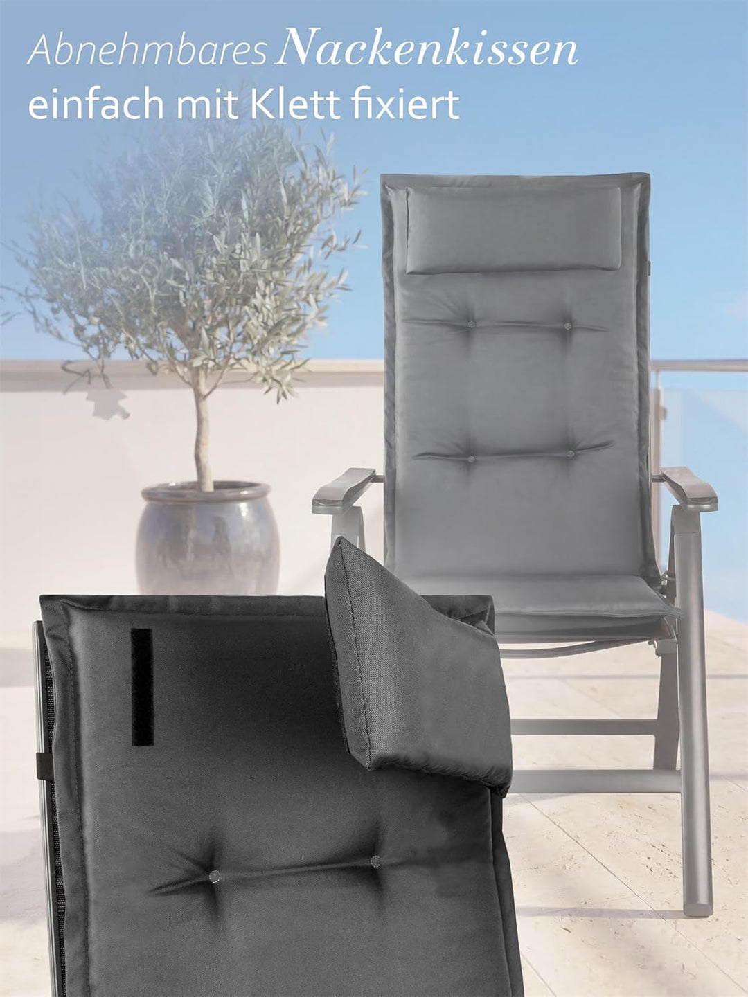 normani 6er-Set Stuhlauflagen Hochlehner mit Kissen 120x50 cm aus wasserdichtem und pflegeleichtem O