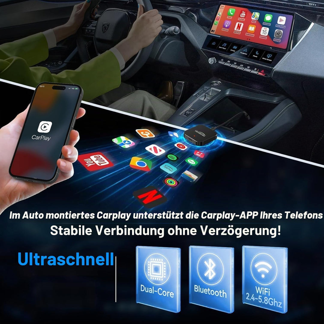 2026 Wireless CarPlay &amp; Android Car Adapter Supports Netflix/YouTube/TF - Plug &amp; Play, Magic Video B