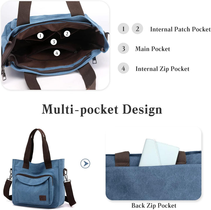 PORRASSO Damen Umhängetasche Canvas Schultertasche Handtasche Hobotasche Tote Mädchen Crossbody Bag