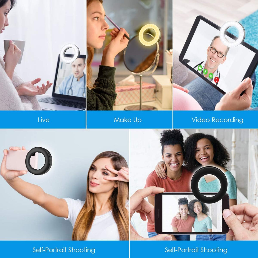 Criacr Criacr Selfie-Ringlicht, 40 LEDs, wiederaufladbar über USB, Selfie-Fülllicht, 3-stufige Helli