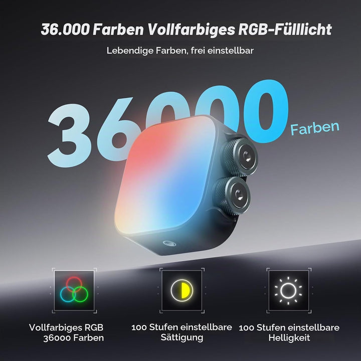 Photoolex Tofu RGB Taschen Mini LED Videoleuchte mit kompakter | CRI96+, Farbtemp 2500K–9900K, 2000m