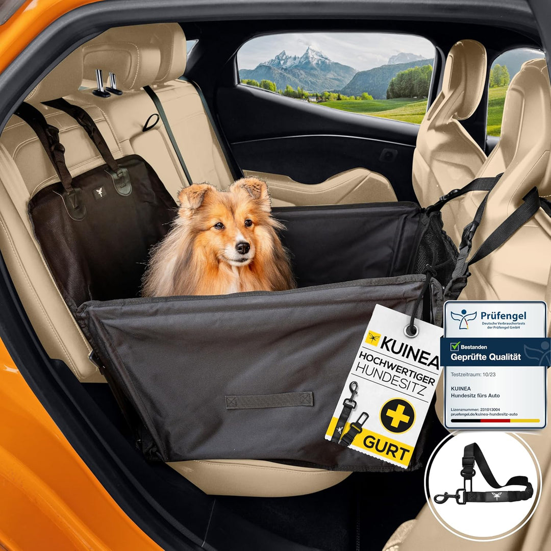KUINEA Hundesitz Auto Rückbank mit GRATIS Hundegurt für Auto - für kleine bis mittelgrosse Hunde - P