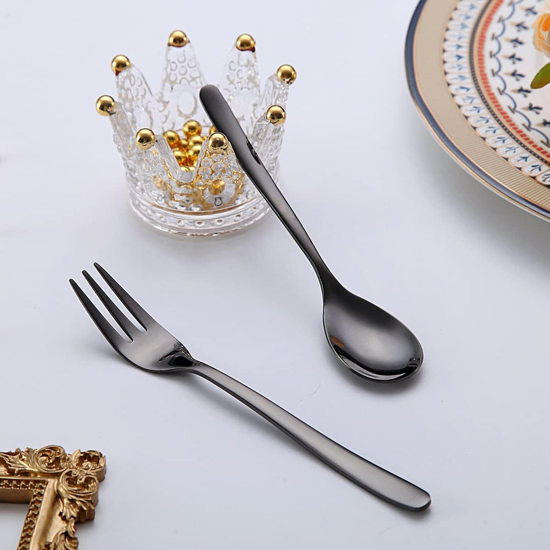 Berglander Besteck-Set schwarz 30-teilig, stabiles Edelstahl-Besteck-Set schwarz titanbeschichtet Be