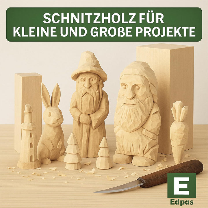 EdpaS Schnitzholz Grosses Lindenholz - 2er Set Holzblock (20x7x7cm) - Drechselholz - Schnitzholz Lin