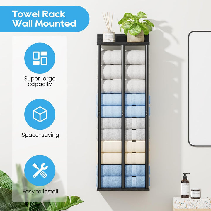 Handtuchhalter Wand Schwarz – Grosse Kapazität Badezimmer Organizer – Ideal für gerollte Handtücher