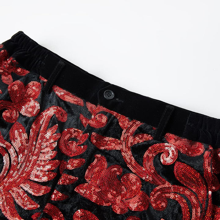 CARFFIV Herren Modische Blumenmuster Pailletten Zweiteiler Set Anzüge XS Rot, XS Rot