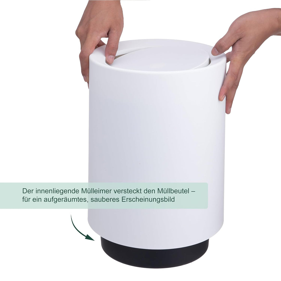 Relaxdays Mülleimer, 13 Liter, Schwingdeckel, Inneneimer, Matter Kunststoff, runder Abfalleimer für