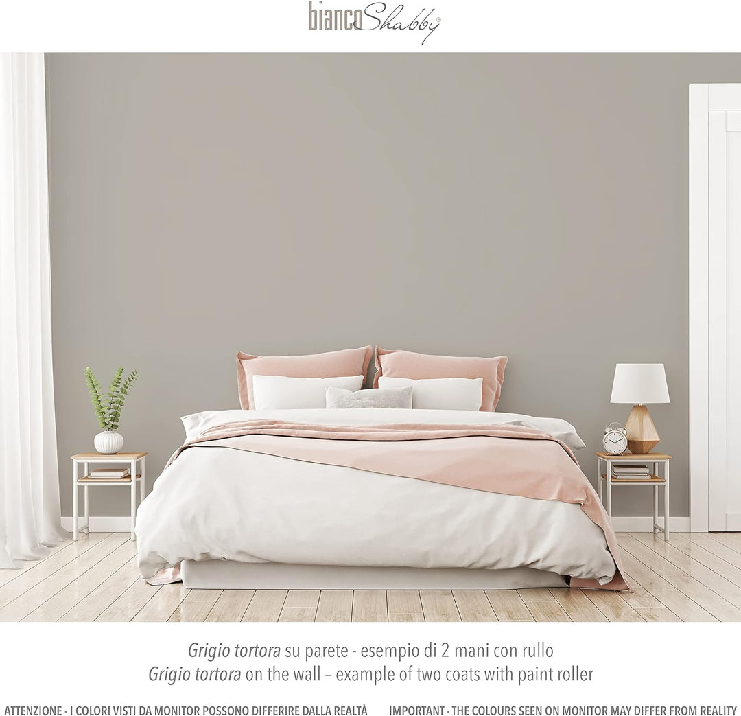 bianco Shabby® Grigio Tortora Kreidefarbe Wasserbasis für Alle Oberflächen einfach zu verarbeiten oh