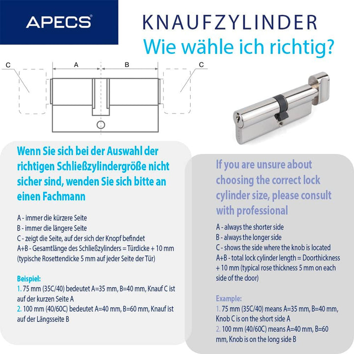 Knauf APECS Schliesszylinder mit Knauf Zylinderschloss 50/60 mm für Türschloss Haustür mit 5 Schlüss