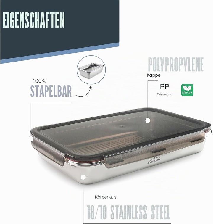 LACOR - 64674 - Ecoinox Pro Luftdichtes Tupper, 3,5 L, Edelstahl 18/10 mit Polypropylen-Deckel, Luft