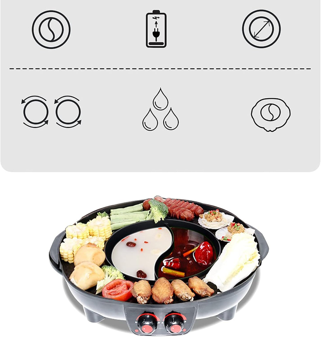 2100W Hot Pot und BBQ Grill Elektrisch Hotpot Topf Elektrischer Kochtopf mit Antihaftbeschichtung, 2