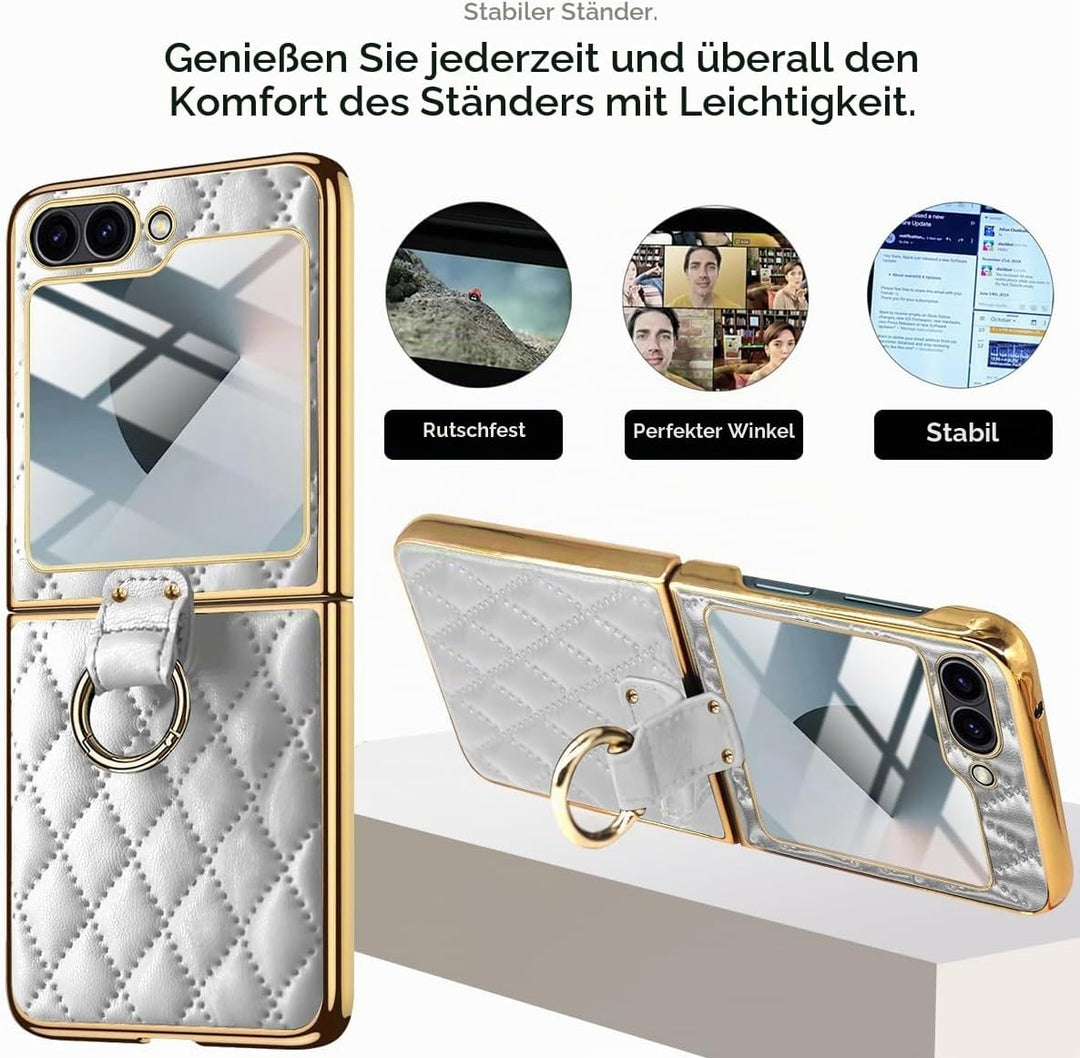 Miimall Lederhülle Kompatibel mit Samsung Galaxy Z Flip 6/Flip7 FE Hülle mit Kameraschutz+Ring Ständ