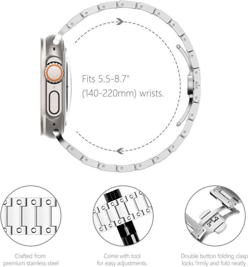 NewWays Metallband Kompatibel mit Apple Watch Armband 49mm 45mm 44mm 42mm,Edelstahl Gliederband Ersa