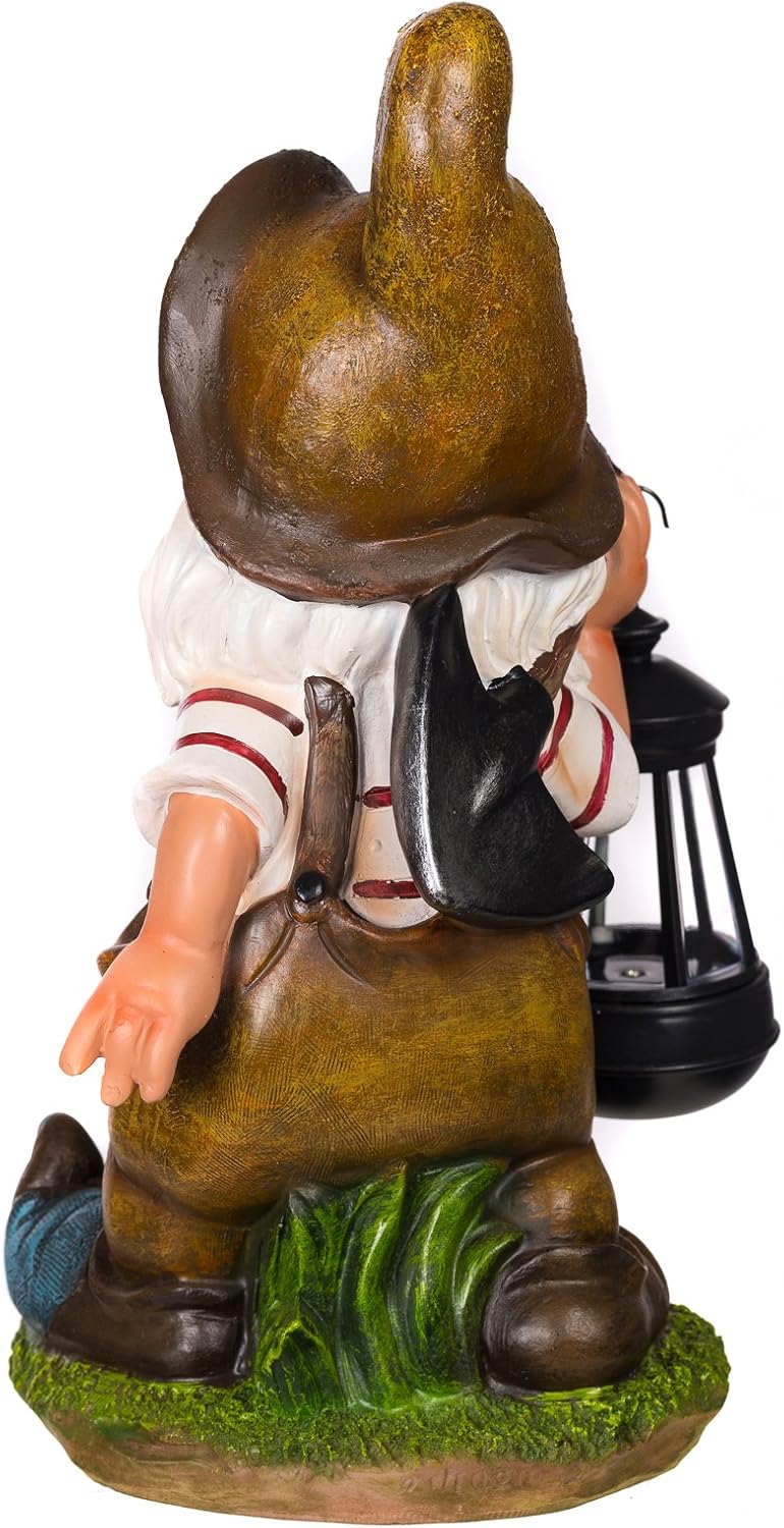 Birendy Figur, Zwerg, Gartenzwerg Gartenwichtel mit Solarlampe NF11021-2D 37 cm Schaufel Led H:37cm,