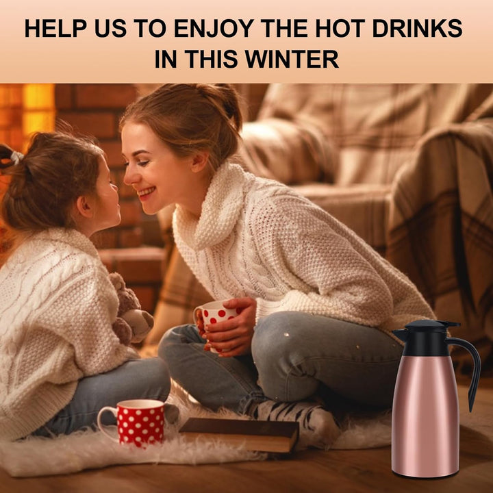 Thermoskanne, 2 l, Kaffeekanne, 304 Edelstahl, Doppel-Wall, Vakuum, isoliert, Kaffee, Thermoskanne,