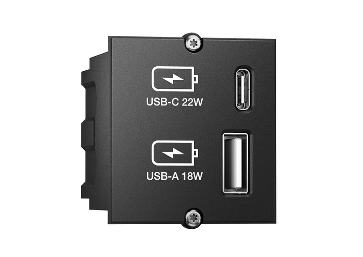 Bachmann Keystone Modul USB Doppelcharger 1xUSB-A, 1xUSB-C max. 22W, 917227, schwarz