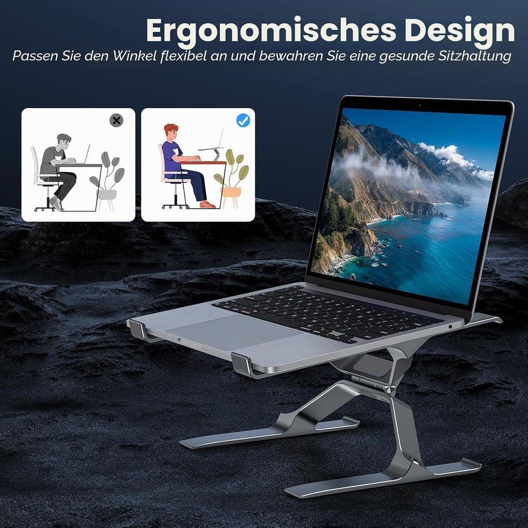 OMOTON Aluminium Laptop Ständer, Verstellbar Laptop Halterung mit Belüftung, Ergonomischer Laptopsta