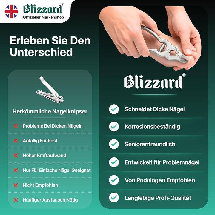 Blizzard Nagelzange für starke Fussnägel (15cm) -Professionelle Dicke & Eingewachsene Zehennagelknip