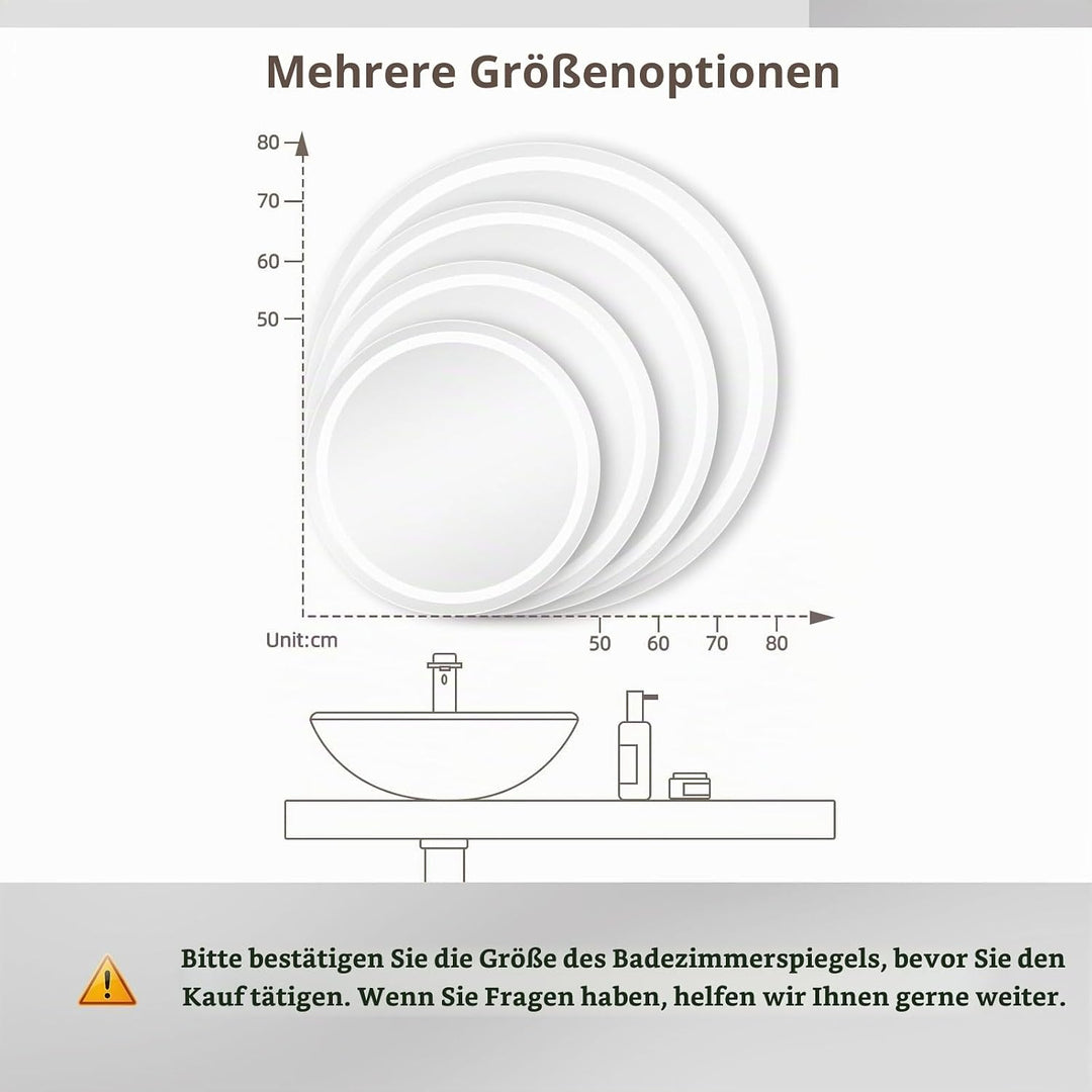 Dripex Badspiegel mit Beleuchtung Rund Led Spiegel mit Uhr und Touch-Schalter, Dimmbar, Beschlagfrei