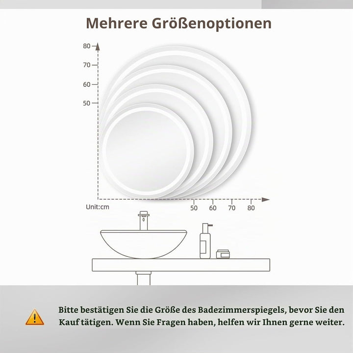 Dripex Badspiegel mit Beleuchtung Rund Led Spiegel mit Uhr und Touch-Schalter, Dimmbar, Beschlagfrei