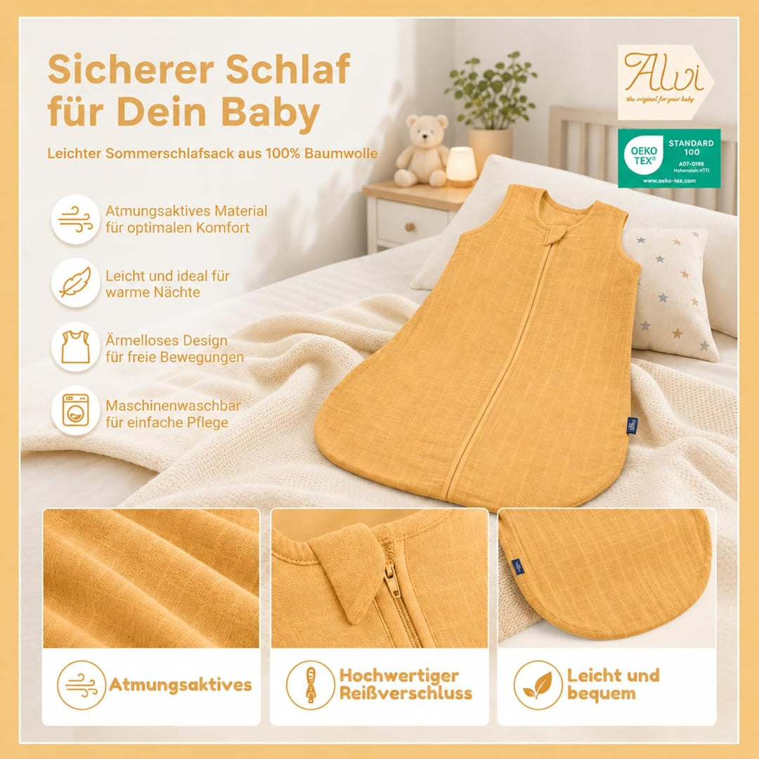 Kinderhaus Blaubär Alvi Babyschlafsack & Windel Blaubaer | Sommerschlafsack atmungsaktiv | Leichter