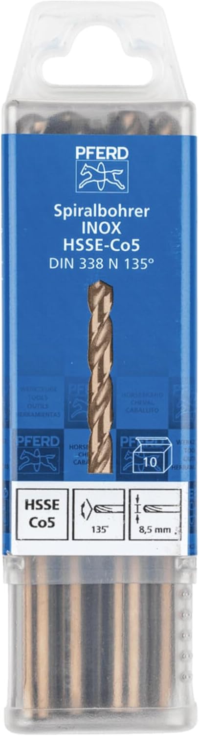 PFERD Spiralbohrer INOX, 10 Stück | Ø 8,5 mm, HSS-E Co5 N, DIN 338, 135° | 25203575 - für zähe und h