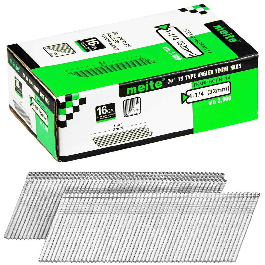 meite Gewinkelte Stauchkopfnägel, 16G / 32 mm, 20 Grad verzinkt – gewinkelte Nägel für Druckluftnagl